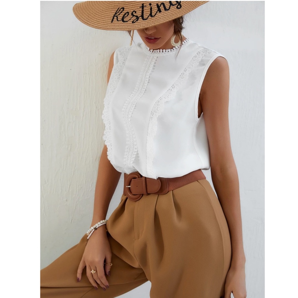 White Elegant Sleeves Top Stand Collar, Trim Embroidered Floral Pattern - Picture 5 of 8